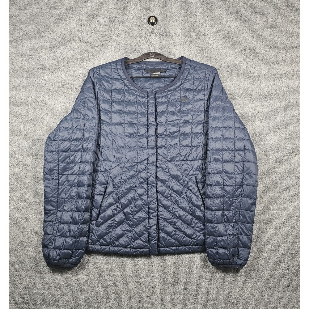 The North Face Thermoball Quilted‎ Cardigan Puffer Jacket Womens Large Blue Snap